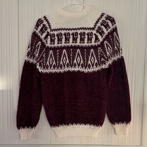 Men's Burgundy and Cream Sweater